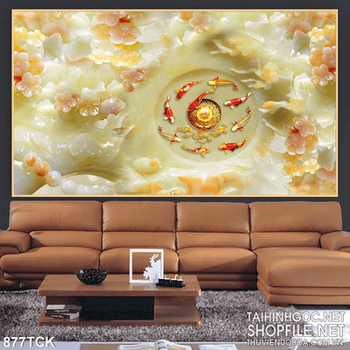 Tranh giả ngọc đán cá koi