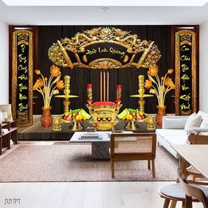 Tranh dán tường 3d trang trí bàn thờ gia tiên chất lượng cao