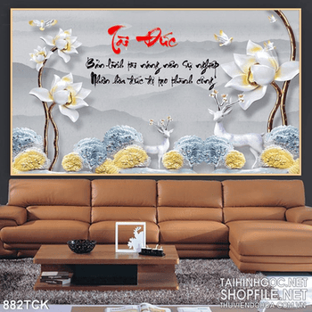 Tranh tài đức hoa sen và con nai