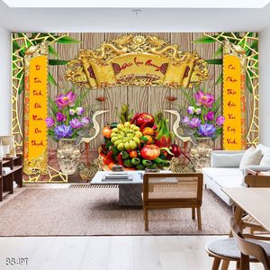 Tranh dán tường 3d trang trí bàn thờ gia tiên chất lượng cao