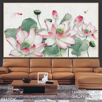 Tranh hoa sen vẽ tay nghệ thuật psd