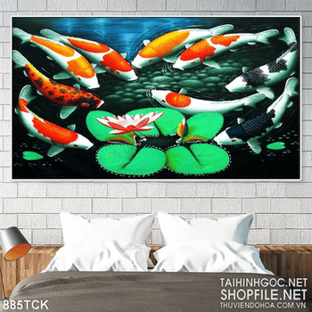 Tranh vẽ 3d in uv cá koi