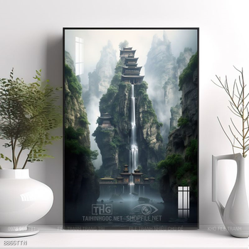 Tranh phon thủy sông, núi và mặt trời