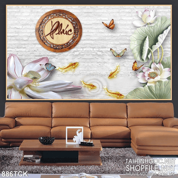 Tranh chữ phúc và hoa sen giả ngọc