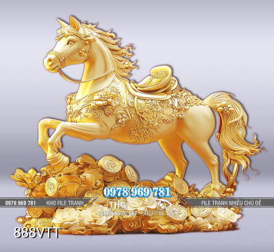 File tranh Psd Ngựa dát vàng phi nước đại 888VTT