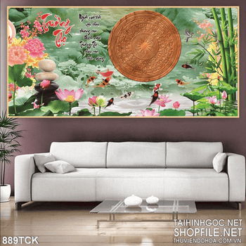Tranh trường thọ hoa sen psd in uv