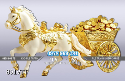 File tranh bạch mã kéo xe tiền vàng Tết 891VTT