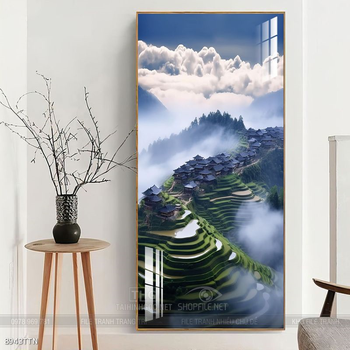 Tranh phon thủy sông, núi và mặt trời