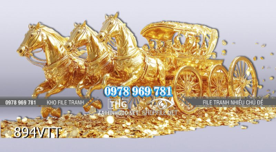 File tranh Ngựa vàng kéo xe tiền vàng phi nước đại 894VTT