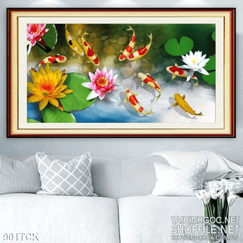 Tranh sen và koi 3d