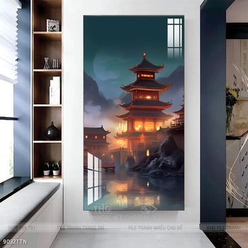 Tranh phon thủy sông, núi và mặt trời