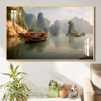 Tranh phon thủy sông, núi và mặt trời