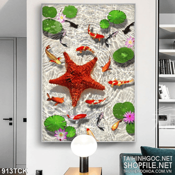 Tranh cá chép koi và sao biển