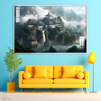 Tranh phon thủy sông, núi và mặt trời