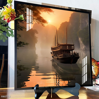 Tranh phon thủy sông, núi và mặt trời