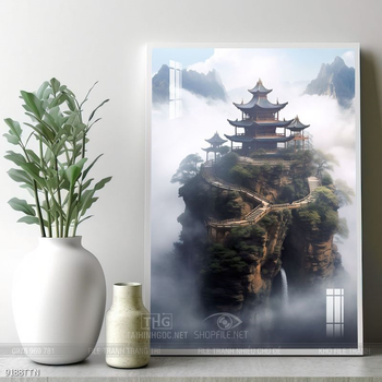 Tranh phon thủy sông, núi và mặt trời