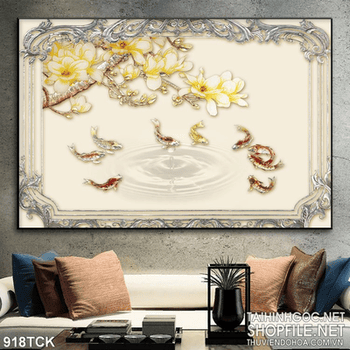 Tranh giọt nước và cá chép 3d