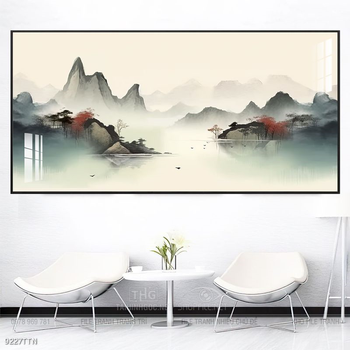 Tranh phon thủy sông, núi và mặt trời