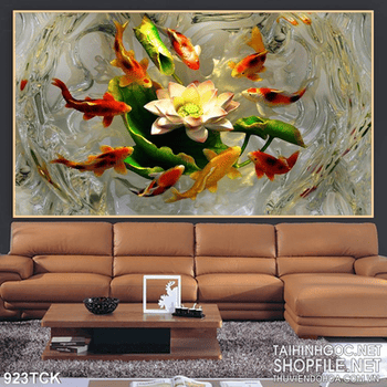 Tranh hoa sen giả ngọc và cá chép 3d wall