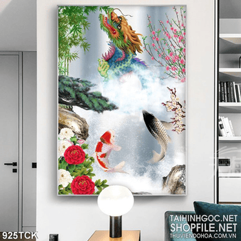Tranh cá chép hóa rồng in uv