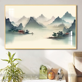 Tranh phon thủy sông, núi và mặt trời