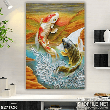 Tranh cá chép hóa rồng giả ngọc