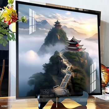 Tranh phon thủy sông, núi và mặt trời