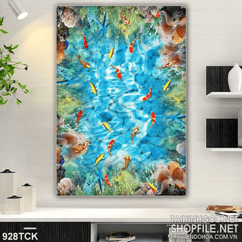 Tranh bể cá chép đẹp ấn tượng 3d