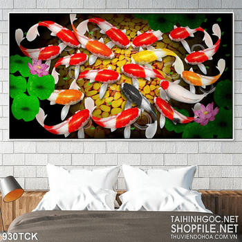 Tranh đàn cá chép sum vầy