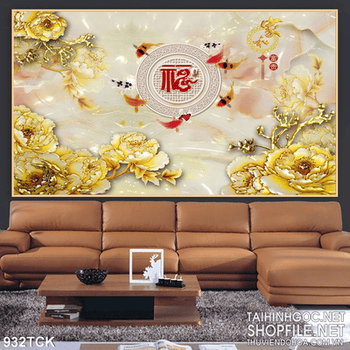 Tranh hoa mẫu đơn wall mạ vàng