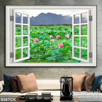 Tranh cửa sổ hồ sen 3d in uv