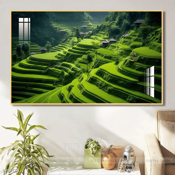 Tranh phon thủy sông, núi và mặt trời
