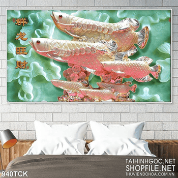 Tranh cá rồng phú quy bằng vàng