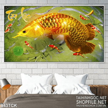 Tranh cá rồng tài lộc phú quý 3d in uv