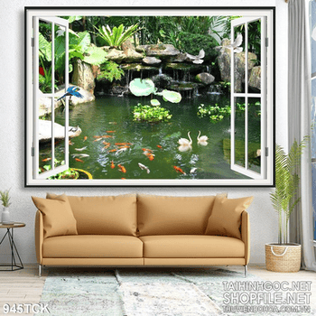 Tranh hồ cá chép bên cửa sổ