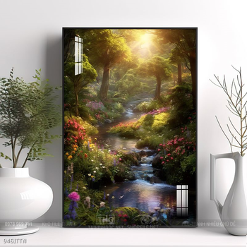 Tranh phon thủy sông, núi và mặt trời