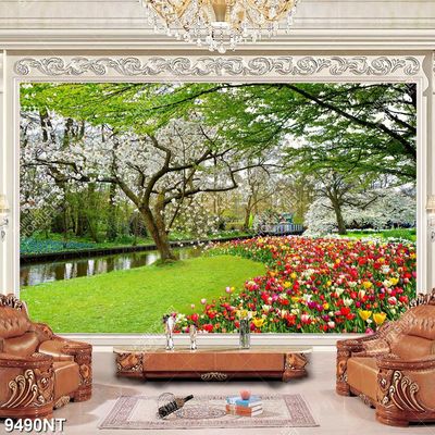 Tranh công viên nhiều hoa nở 9490NT