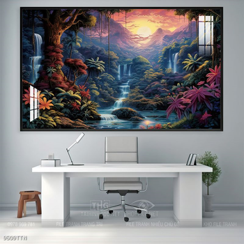 Tranh phon thủy sông, núi và mặt trời