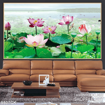 Tranh đầm hoa sen 3d
