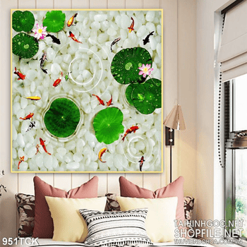 Tranh cá chép và nền đá trắng tuyệt đẹp 3d