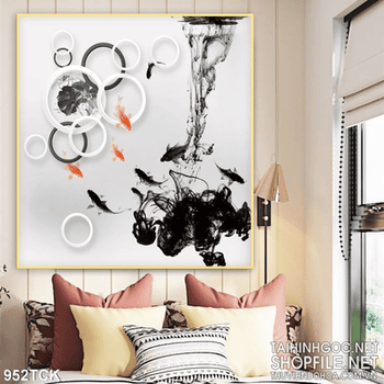 Tranh mực dầu cá chép in uv