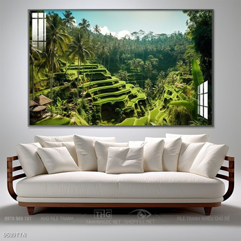 Tranh phon thủy sông, núi và mặt trời