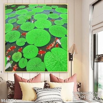 Tranh lá sen trên mặt hồ đẹp