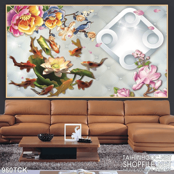 Tranh cá chép giả ngọc 3d