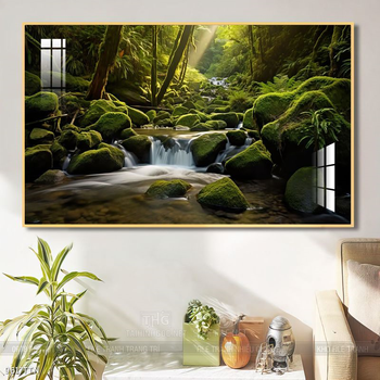 Tranh phon thủy sông, núi và mặt trời