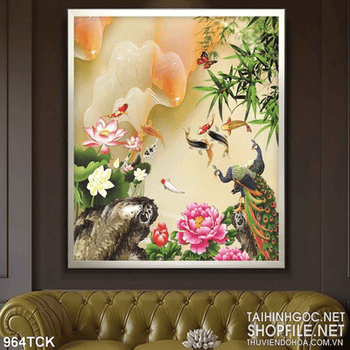 Tranh hoa sen và bầu trời xanh