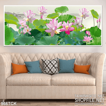 Tranh đầm sen nở rộ 3d