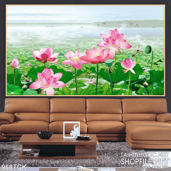 Tranh hoa sen và hồ nước mát