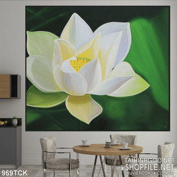 Tranh hoa sen trắng 3d in uv