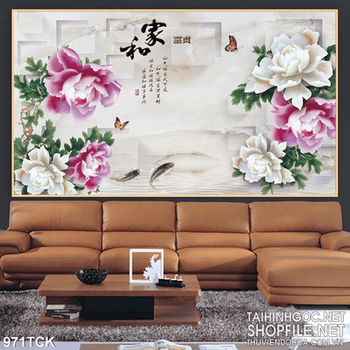 Tranh hoa mẫu đơn giả ngọc 3d wall
